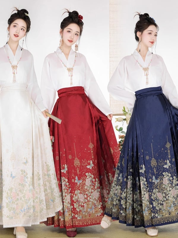 Hanfu set suknji, Ming stil zlatom pletene tkanine, poliester, za odrasle, proljeće 2024