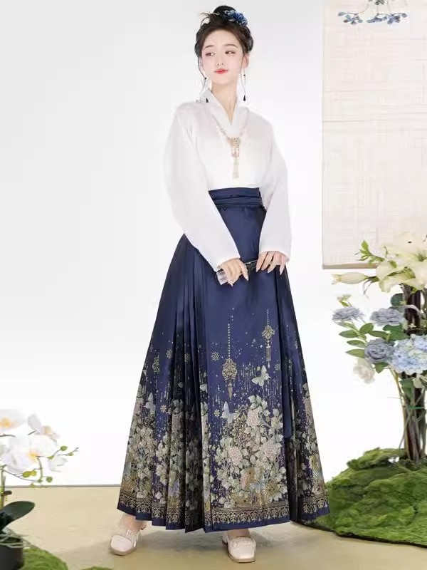 Hanfu set suknji, Ming stil zlatom pletene tkanine, poliester, za odrasle, proljeće 2024