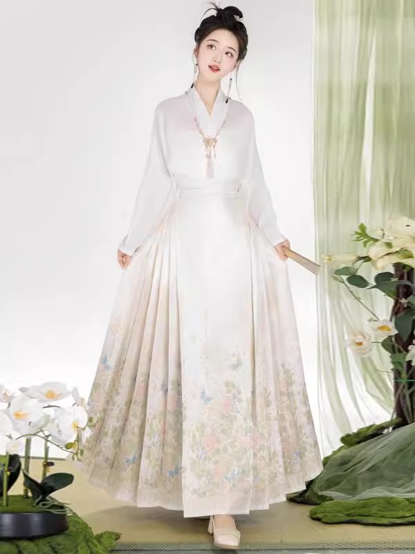 Hanfu set suknji, Ming stil zlatom pletene tkanine, poliester, za odrasle, proljeće 2024