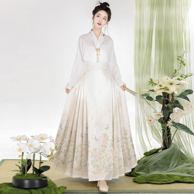 Hanfu set suknji, Ming stil zlatom pletene tkanine, poliester, za odrasle, proljeće 2024