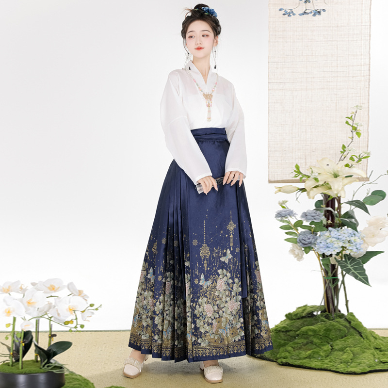 Hanfu set suknji, Ming stil zlatom pletene tkanine, poliester, za odrasle, proljeće 2024