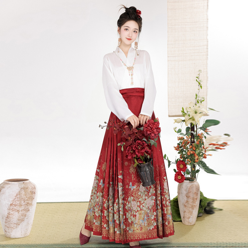 Hanfu set suknji, Ming stil zlatom pletene tkanine, poliester, za odrasle, proljeće 2024