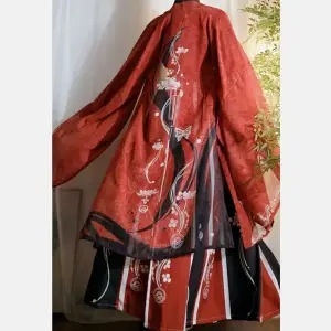 Hanfu u Wei Jin stilu s preklopnim ovratnikom i širokim rukavima – pulover, poliester tkanina, tiskani uzorak, za žene