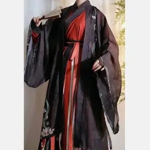 Hanfu u Wei Jin stilu s preklopnim ovratnikom i širokim rukavima – pulover, poliester tkanina, tiskani uzorak, za žene