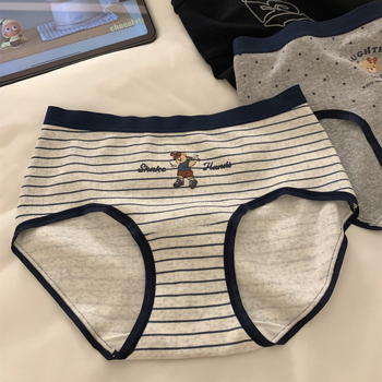 Chilot triunghi din bumbac pentru femei, antibacterian, talie medie, tricot, material principal 95–100% bumbac, căptușeală 100% bumbac, modele cartoon/animal/culori armonizate