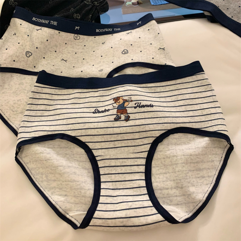 Chilot triunghi din bumbac pentru femei, antibacterian, talie medie, tricot, material principal 95–100% bumbac, căptușeală 100% bumbac, modele cartoon/animal/culori armonizate