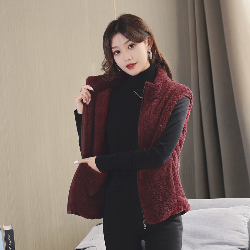 Sieviešu polāra flīsa veste ar augstu stāvošu apkakli, divpusēja, rāvējslēdzējs, brīvs piegriezums