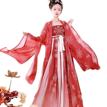 Set Hanfu: top cu mâneci largi și fustă cu broderie în stil Tang, Batik, fibră de etilenă cu elastan 70–80%, vară 2023