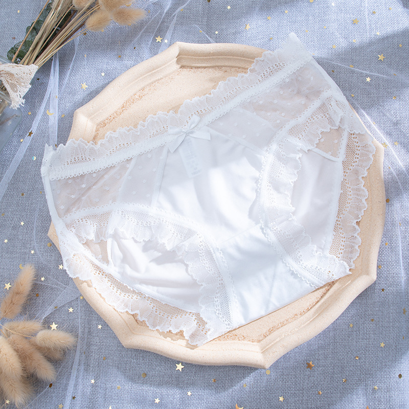 Ženske čipkaste gaćice sa srednjim strukom, prozračne, antibakterijske, Ice Silk tkanina, pamučna podstava