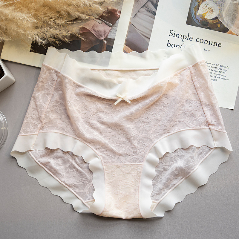 Ženske gaćice s čipkom od ledenog svile, najlon, plus veličina, srednji pojas, prozračne