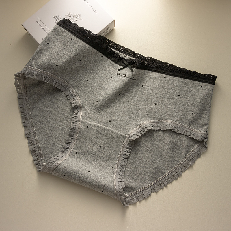 Caduslay Ženske pamučne gaćice – srednji struk, prozračne, antibakterijske, uzorak: slova, mašna, valovi