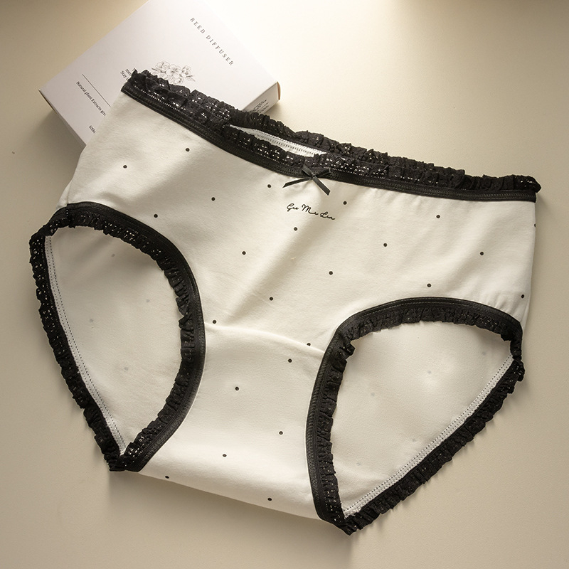 Caduslay Ženske pamučne gaćice – srednji struk, prozračne, antibakterijske, uzorak: slova, mašna, valovi