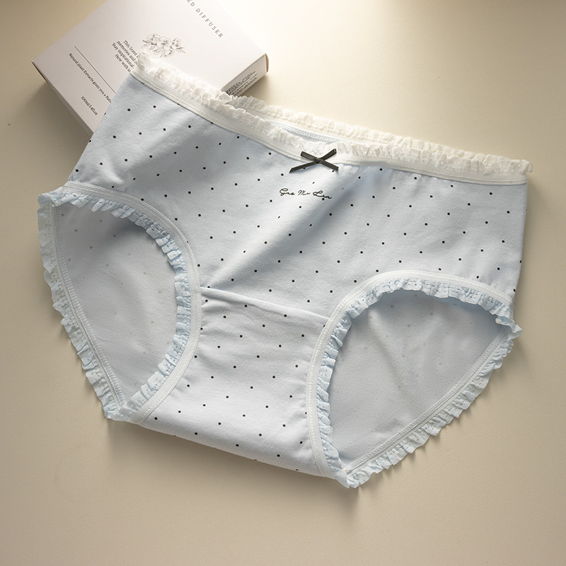 Caduslay Ženske pamučne gaćice – srednji struk, prozračne, antibakterijske, uzorak: slova, mašna, valovi