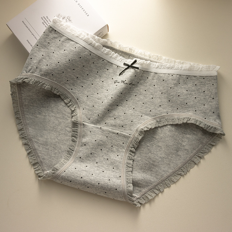 Caduslay Ženske pamučne gaćice – srednji struk, prozračne, antibakterijske, uzorak: slova, mašna, valovi