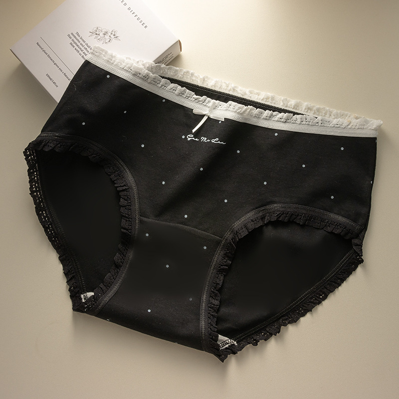 Caduslay Ženske pamučne gaćice – srednji struk, prozračne, antibakterijske, uzorak: slova, mašna, valovi