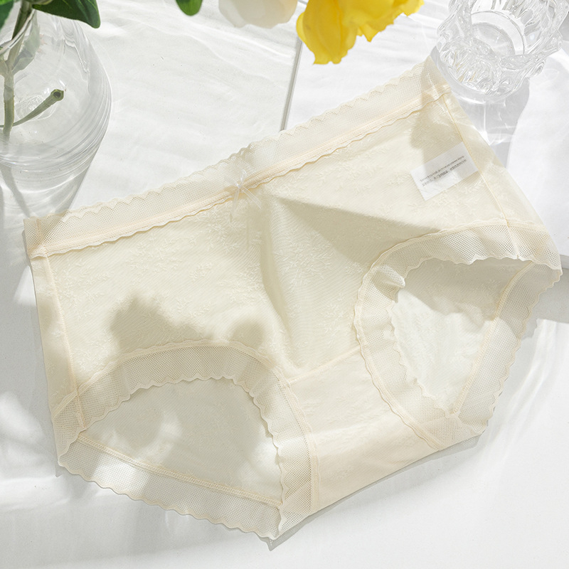 Ženske prozračne čipkaste gaćice sa srednjim strukom, pamuk podstava, jacquard najlonska tkanina