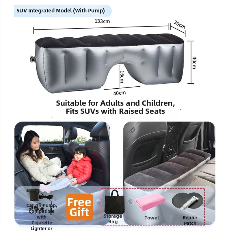 Автомобилно задно надуваемо легло за пътуване - бързо надуване, универсална съвместимост, PVC и флокирана тъкан, максимално натоварване 150 кг