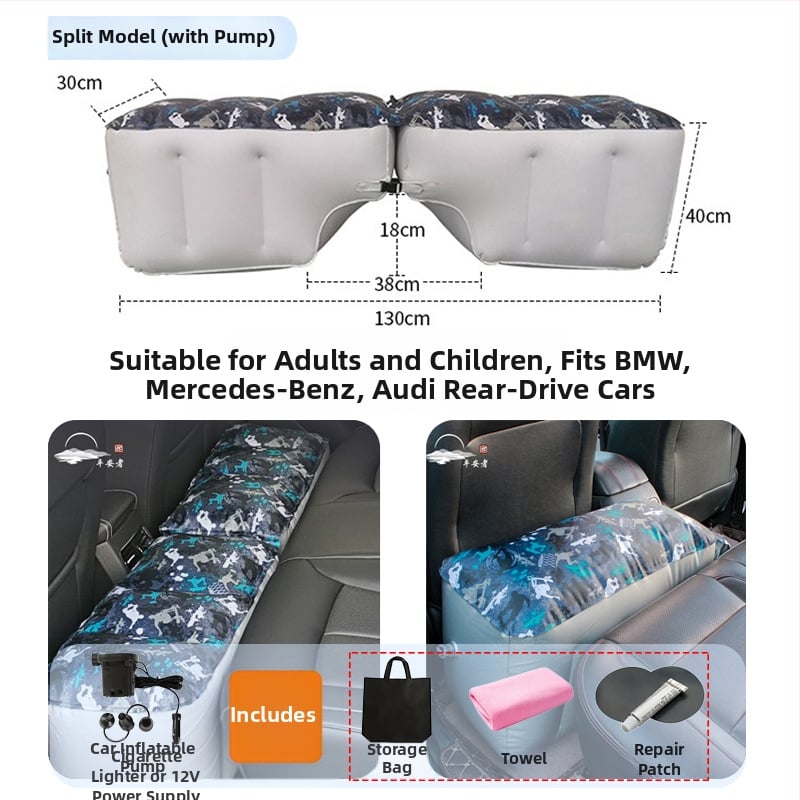 Автомобилно задно надуваемо легло за пътуване - бързо надуване, универсална съвместимост, PVC и флокирана тъкан, максимално натоварване 150 кг