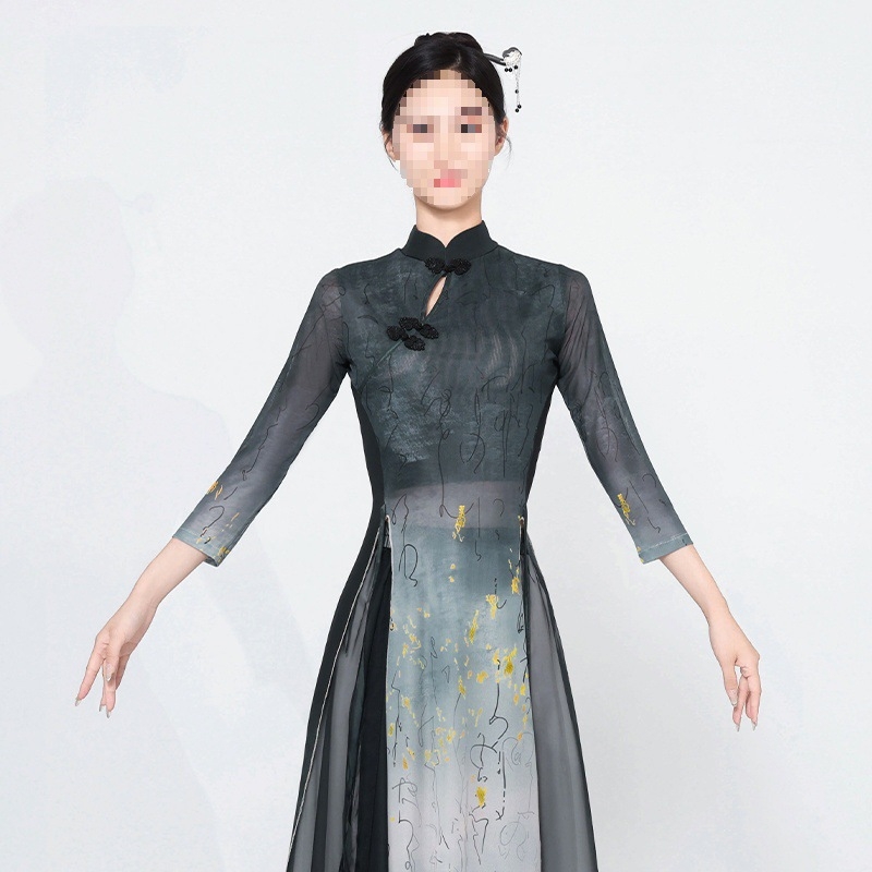 Klasični ples i kaligrafijska izvedba u gradijentnim tonovima, nacionalni stil, novo kinesko qipao od tila za trening i umjetničke ispite, etnički ples, estetika tuša