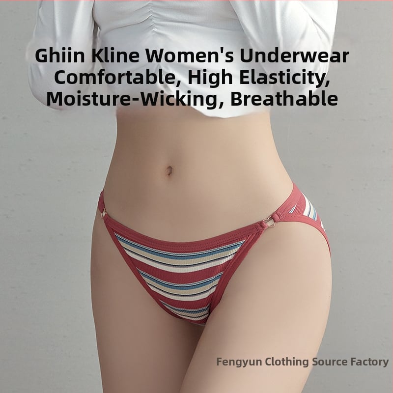Pamukaste ženske gaćice s niskim strukom, prugast uzorak i srcolasti kopčasti zatvarač; prozračne i antibakterijske