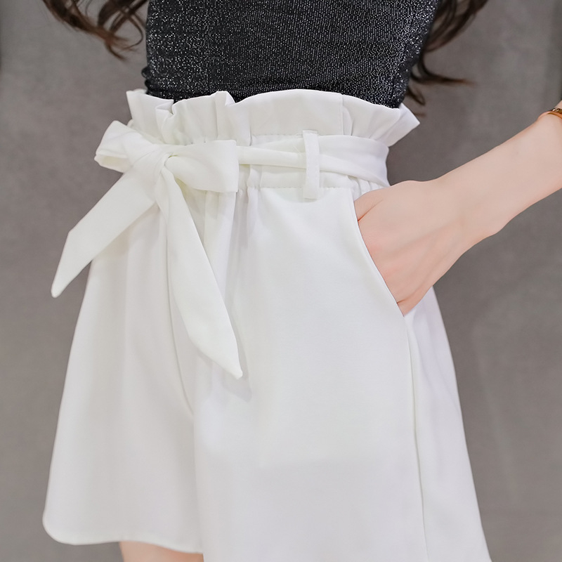 Ženske hlače s visokim strukom i širokim krojem od pamuka s vezom, duljina 3/4, casual proljeće-ljeto