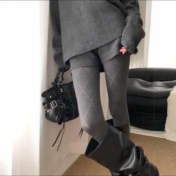 Ženske pamucne hulahopkolgotice s dijamantnim uzorkom, oblikovanje tijela, tanke, za sve sezone