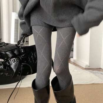 Ženske pamucne hulahopkolgotice s dijamantnim uzorkom, oblikovanje tijela, tanke, za sve sezone