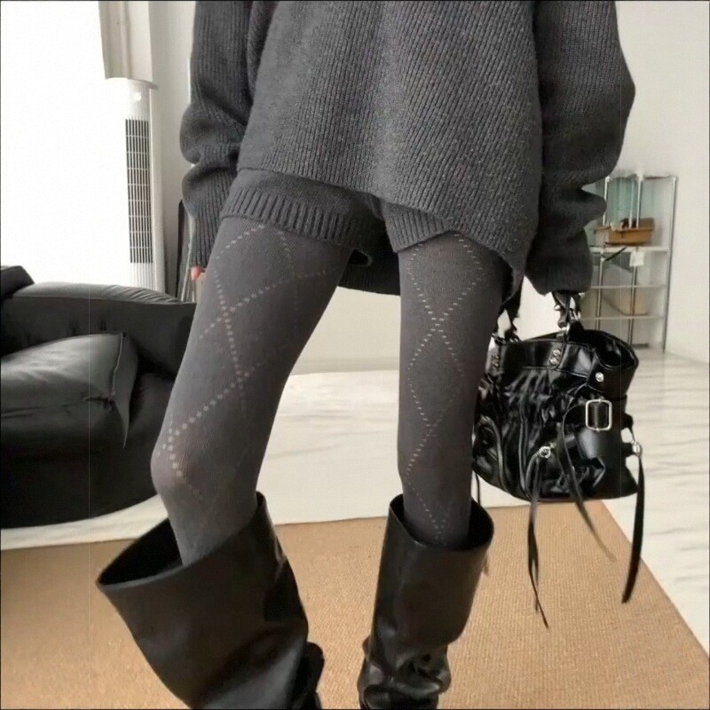 Ženske pamucne hulahopkolgotice s dijamantnim uzorkom, oblikovanje tijela, tanke, za sve sezone