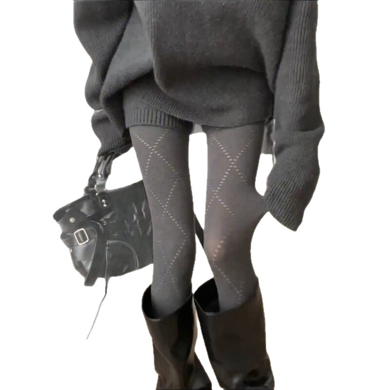 Ženske pamucne hulahopkolgotice s dijamantnim uzorkom, oblikovanje tijela, tanke, za sve sezone