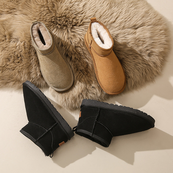 Ženske snježne čizme srednje visine, korejskog stila, podstava od umjetnog pliša, gornji dio od pamuka, gumena potplata