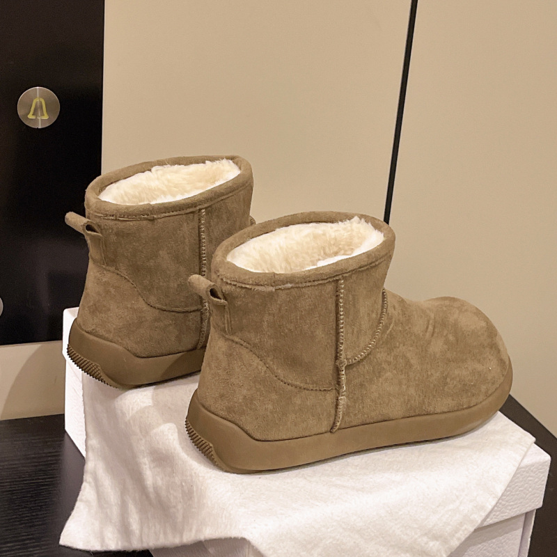 Ženske snježne čizme srednje visine, korejskog stila, podstava od umjetnog pliša, gornji dio od pamuka, gumena potplata