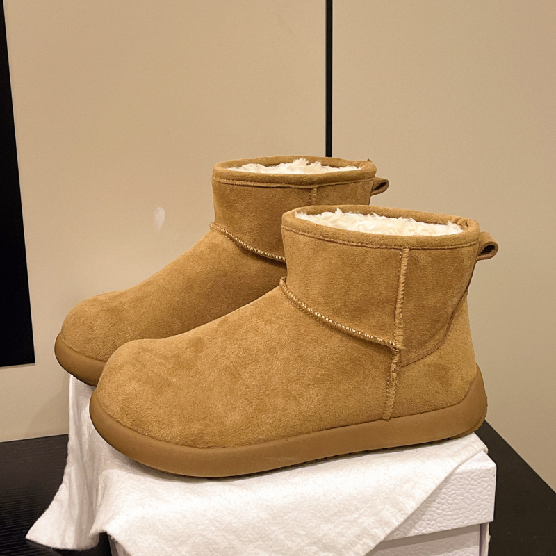 Ženske snježne čizme srednje visine, korejskog stila, podstava od umjetnog pliša, gornji dio od pamuka, gumena potplata