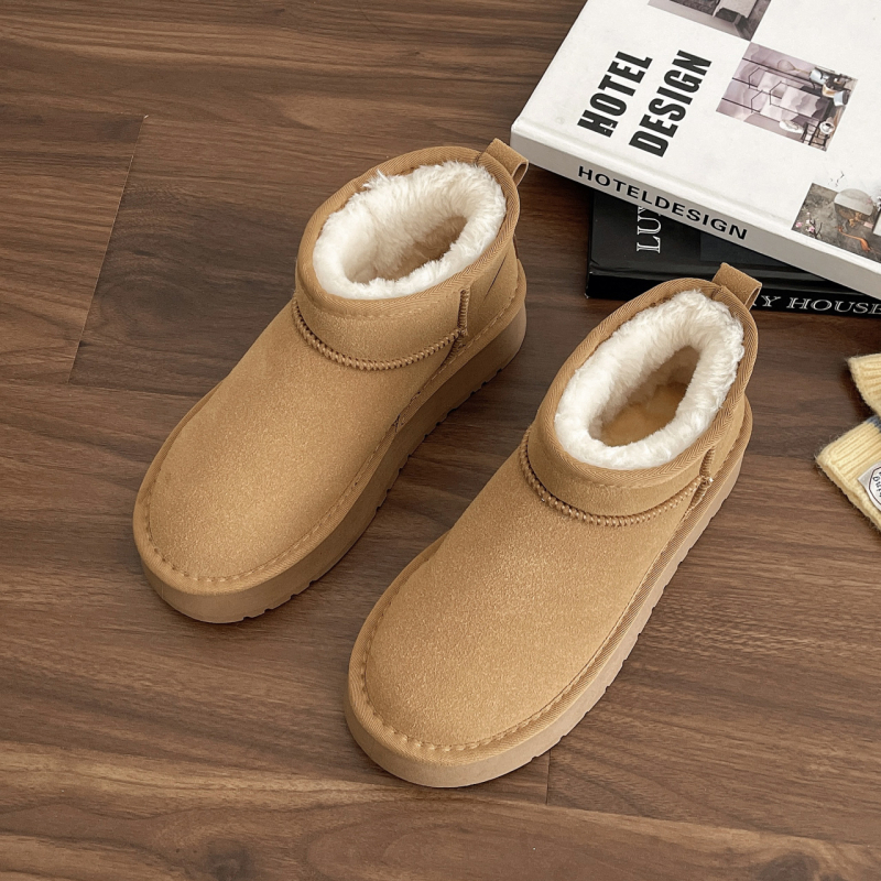 Ženske snježne čizme srednje visine, korejskog stila, podstava od umjetnog pliša, gornji dio od pamuka, gumena potplata