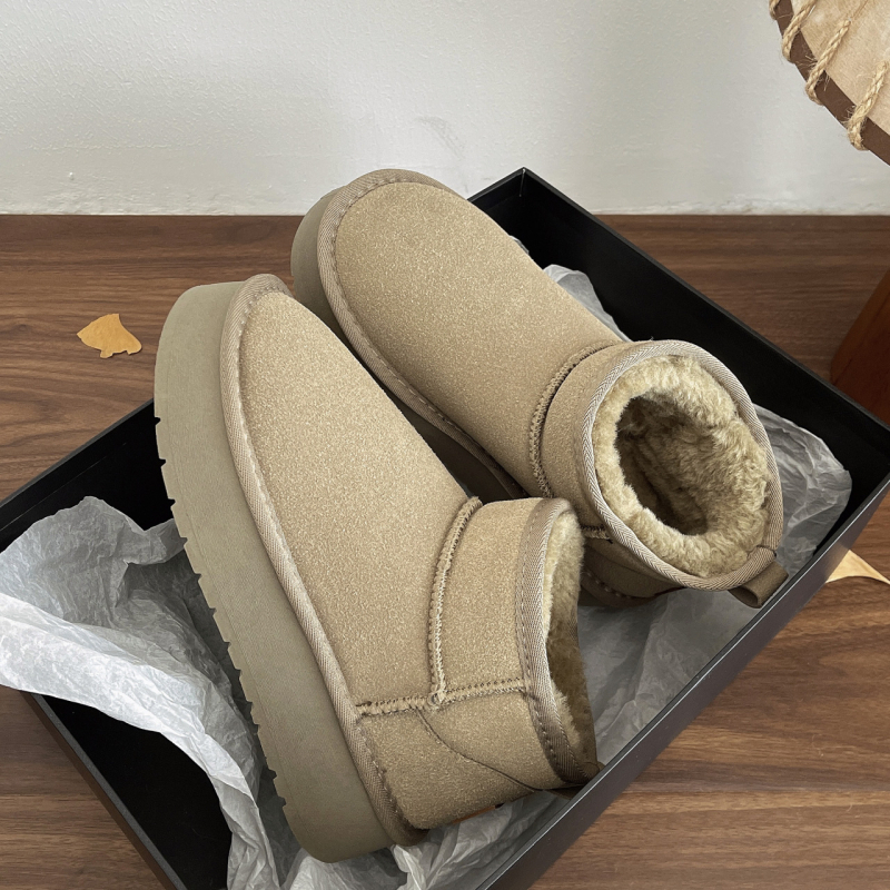 Ženske snježne čizme srednje visine, korejskog stila, podstava od umjetnog pliša, gornji dio od pamuka, gumena potplata