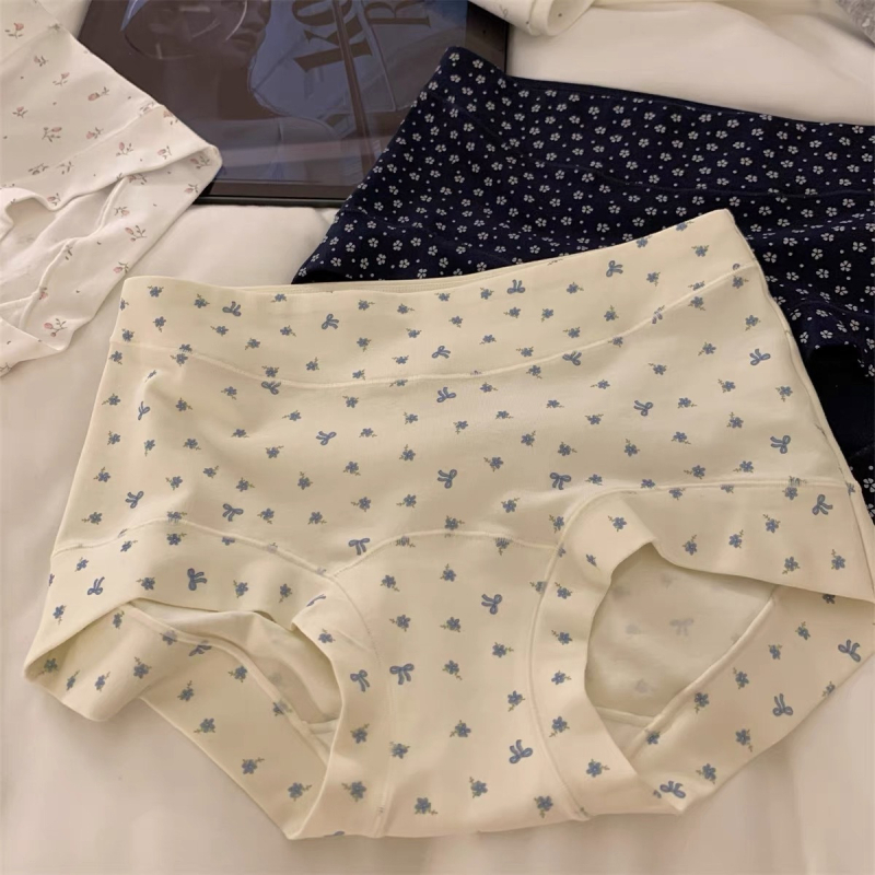 Ženske pamuk bokser gaćice s antibakterijskim 10A, prozračne, brzo suše, cvjetni uzorak, srednji pojas