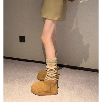 Ženske zimske čizme s slip-on dizajnom, okrugli vrh, unutarnji sloj od umjetnog krzna, debeli gumeni potplat, kratka visina gležnja
