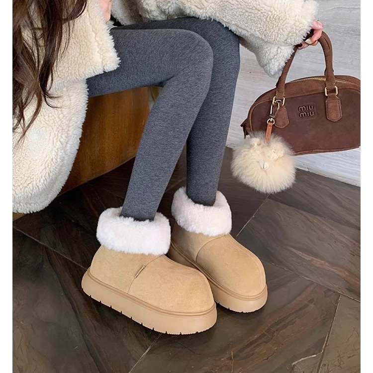 Ženske zimske čizme s slip-on dizajnom, okrugli vrh, unutarnji sloj od umjetnog krzna, debeli gumeni potplat, kratka visina gležnja