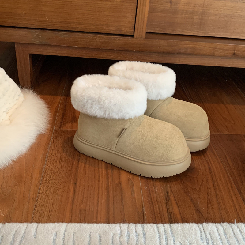 Ženske zimske čizme s slip-on dizajnom, okrugli vrh, unutarnji sloj od umjetnog krzna, debeli gumeni potplat, kratka visina gležnja