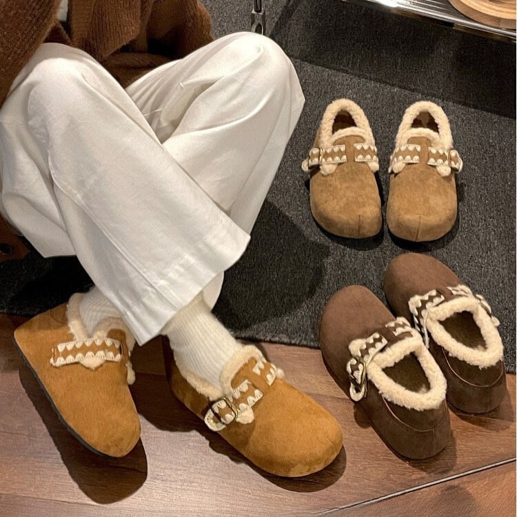 Zimske ženske pamučne cipele s flis podstavom, 3–5 cm visokih pet, gornji materijal: super vlakna, unutarnji dio: umjetni kratki pliš, gumena potplat.