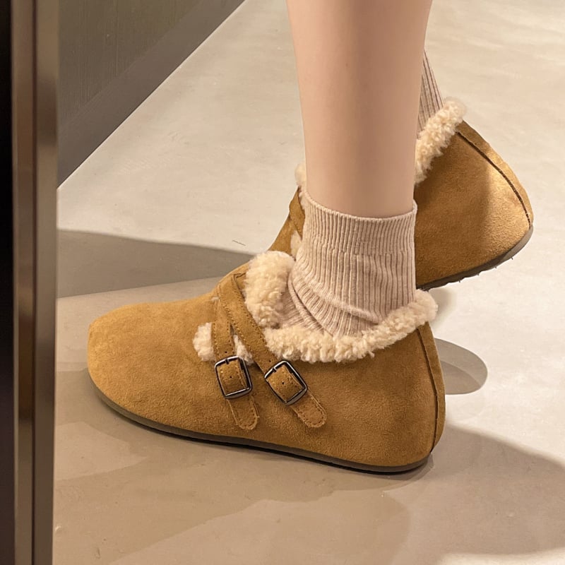 Zimske ženske pamučne cipele s flis podstavom, 3–5 cm visokih pet, gornji materijal: super vlakna, unutarnji dio: umjetni kratki pliš, gumena potplat.