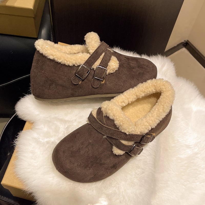 Zimske ženske pamučne cipele s flis podstavom, 3–5 cm visokih pet, gornji materijal: super vlakna, unutarnji dio: umjetni kratki pliš, gumena potplat.