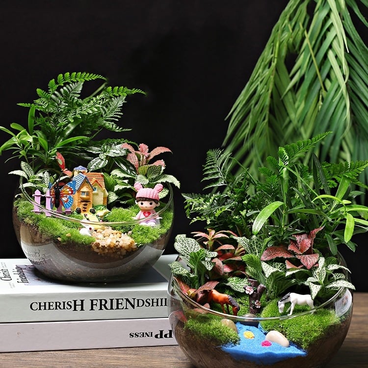 18-os osaline DIY mini sammalmaastiku komplekt koos siidiliste lilledega, Turtle Back tõug, pulmadeks