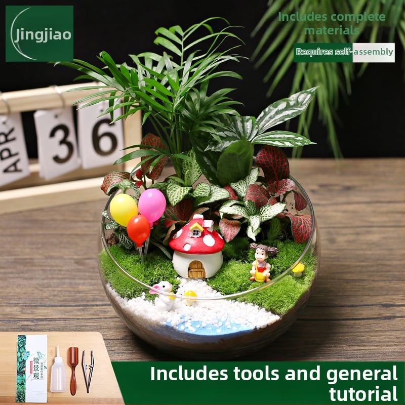 18-os osaline DIY mini sammalmaastiku komplekt koos siidiliste lilledega, Turtle Back tõug, pulmadeks