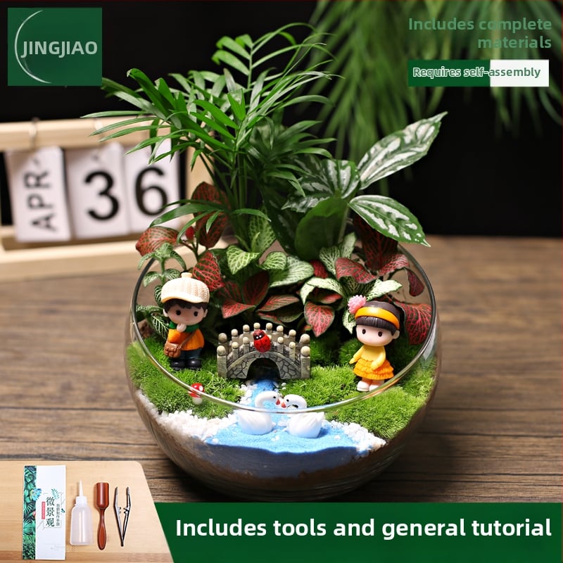 18-os osaline DIY mini sammalmaastiku komplekt koos siidiliste lilledega, Turtle Back tõug, pulmadeks