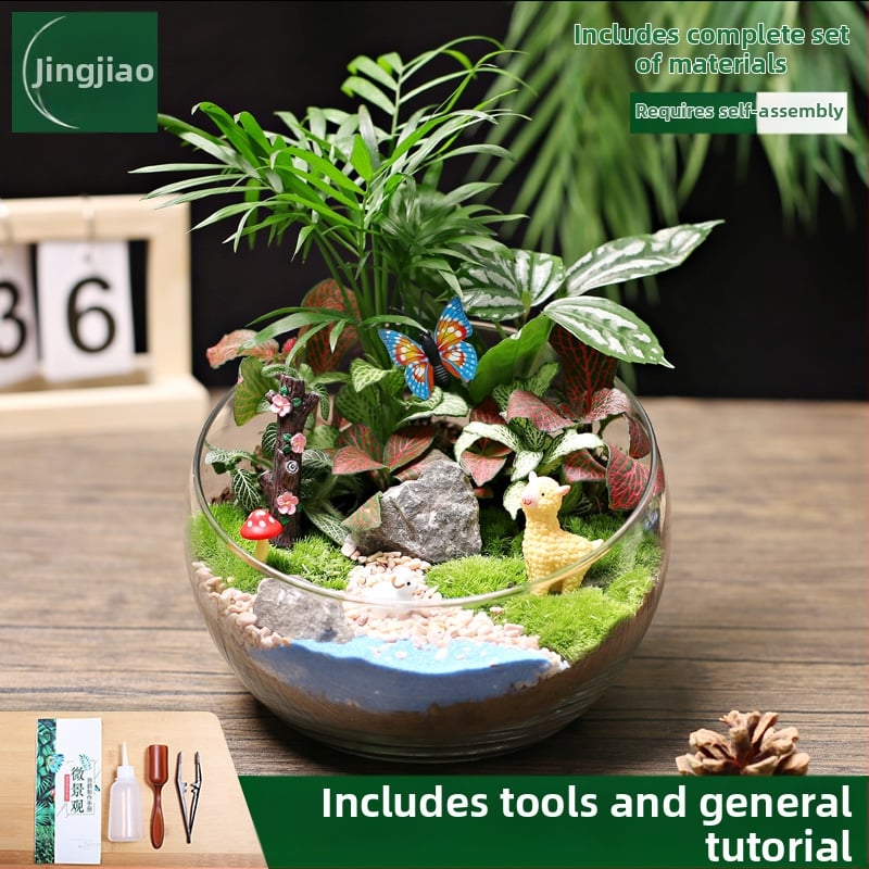 18-os osaline DIY mini sammalmaastiku komplekt koos siidiliste lilledega, Turtle Back tõug, pulmadeks