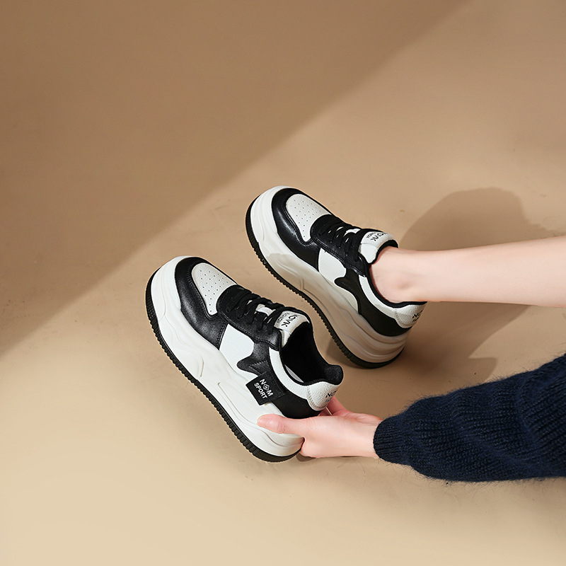 Ženske casual cipele od prave kože, okrugli vrh, dvostruki gornji dio od kože goveda, petu 6-8 cm, potplat od poliuretana