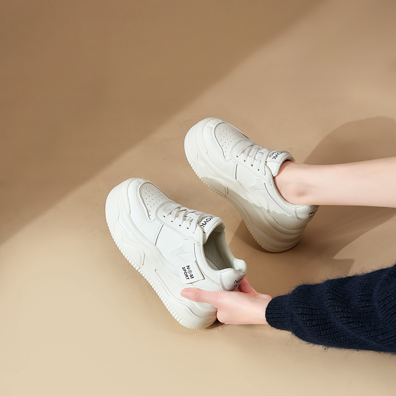 Ženske casual cipele od prave kože, okrugli vrh, dvostruki gornji dio od kože goveda, petu 6-8 cm, potplat od poliuretana