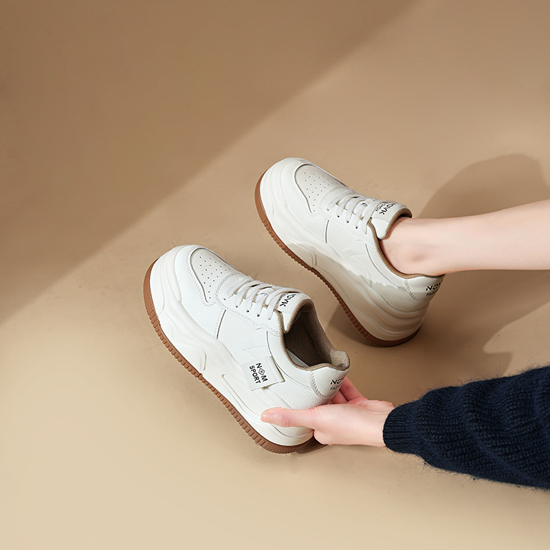 Ženske casual cipele od prave kože, okrugli vrh, dvostruki gornji dio od kože goveda, petu 6-8 cm, potplat od poliuretana