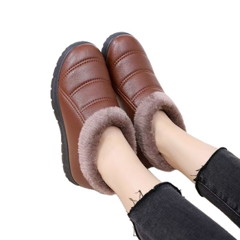 Ženske pamučne zimske cipele - ravni potplat, protuklizne, tople, PU gornji dio vodootporan, unutarnja podstava od umjetnog pliša