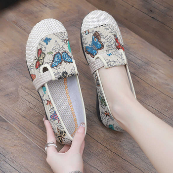 Sieviešu auduma Slip-On kurpes, ar elastīgu aizdari, neslīdoša gumijas zole, punktu raksts